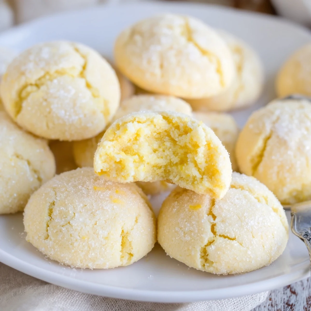 Stack of Soft Chewy Lemon Cookies beside Earl Grey, buttery, citrusy, soft