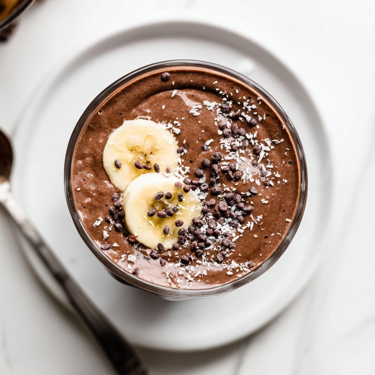 Thick Raw Chocolate Banana Shake made with frozen bananas, perfect post-workout snack