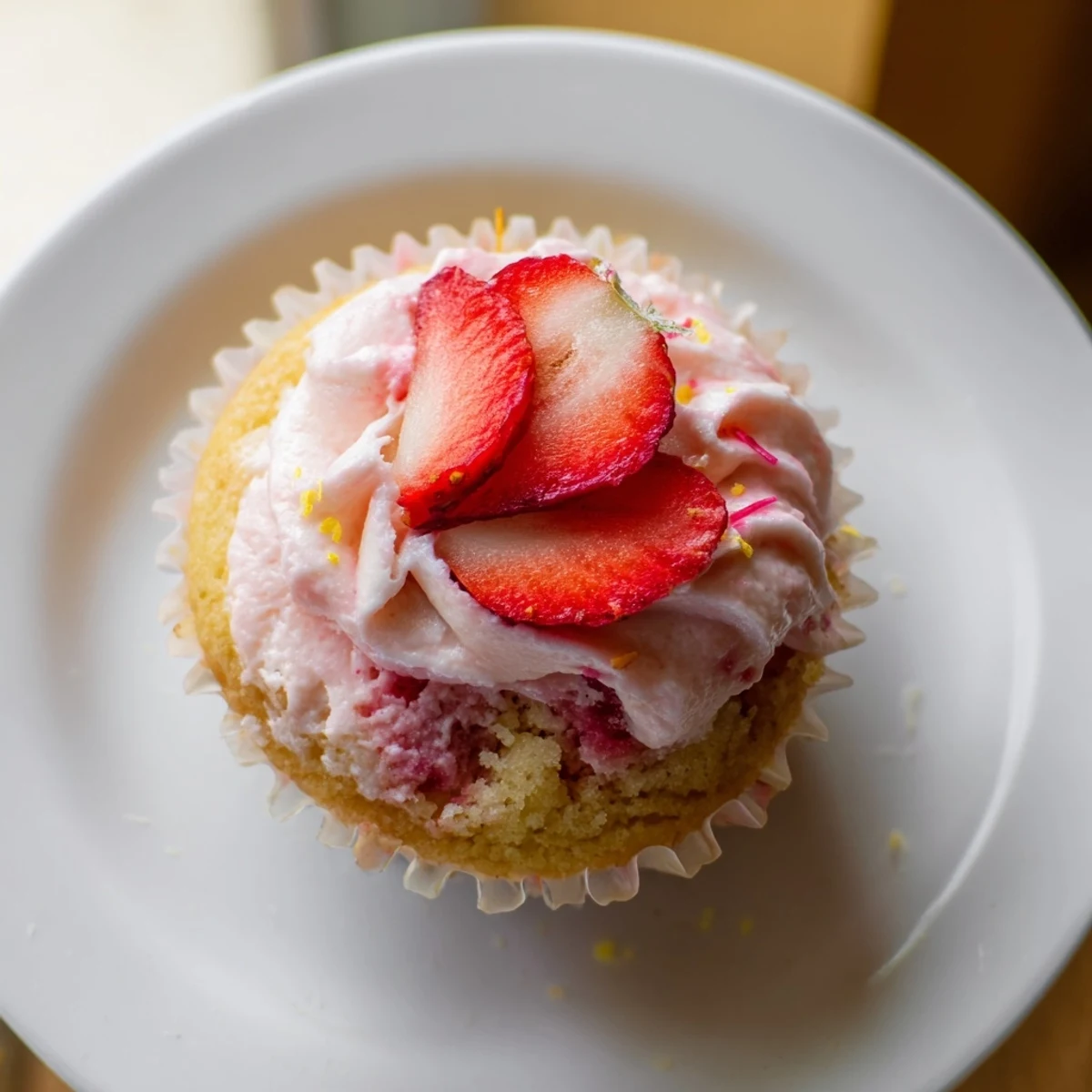 Fresh Strawberry Lemonade Cupcakes cooling on a wire rack, soft, fragrant crumb