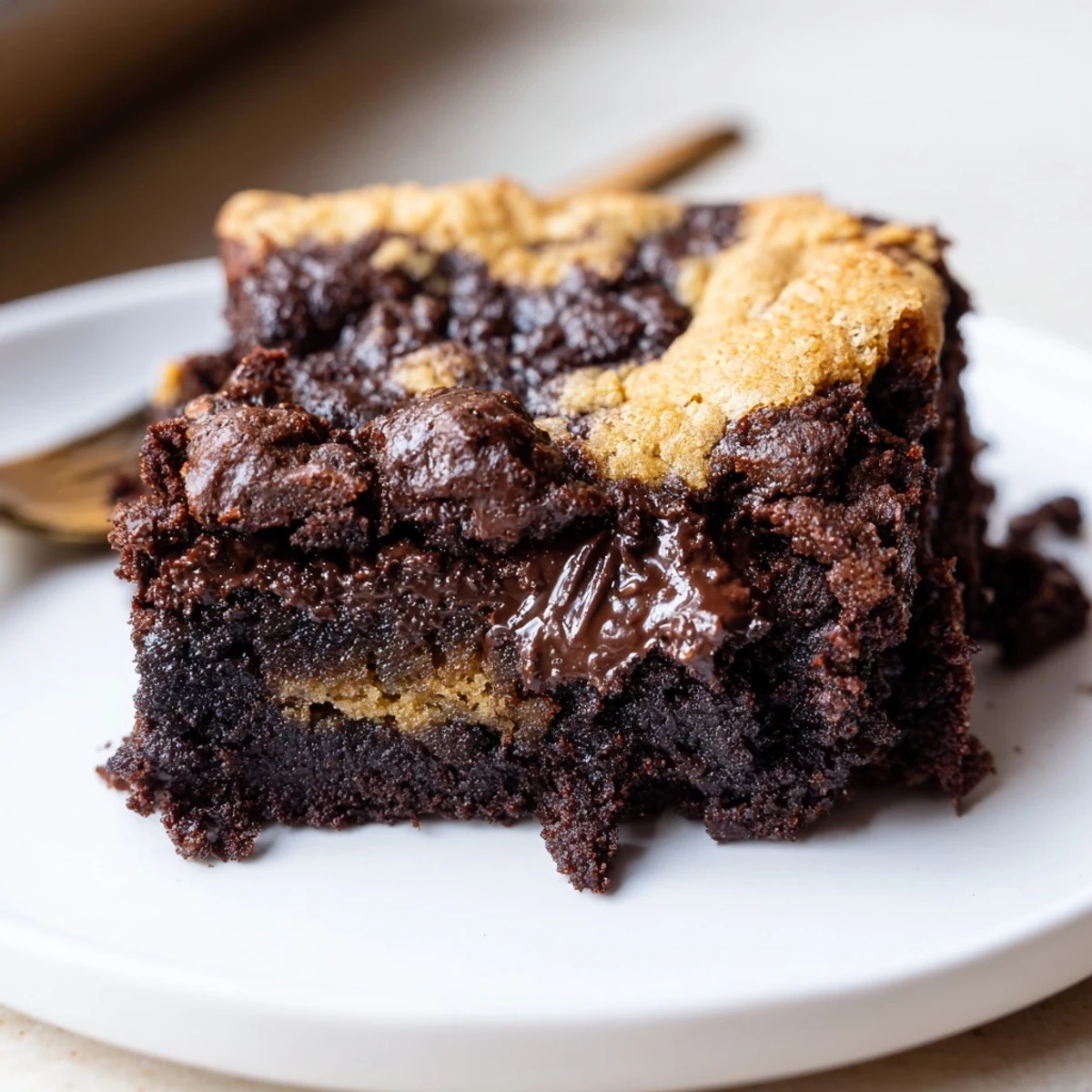 Warm Fudgy Chewy Brookies Recipe on parchment, glossy chocolate chips and gooey center