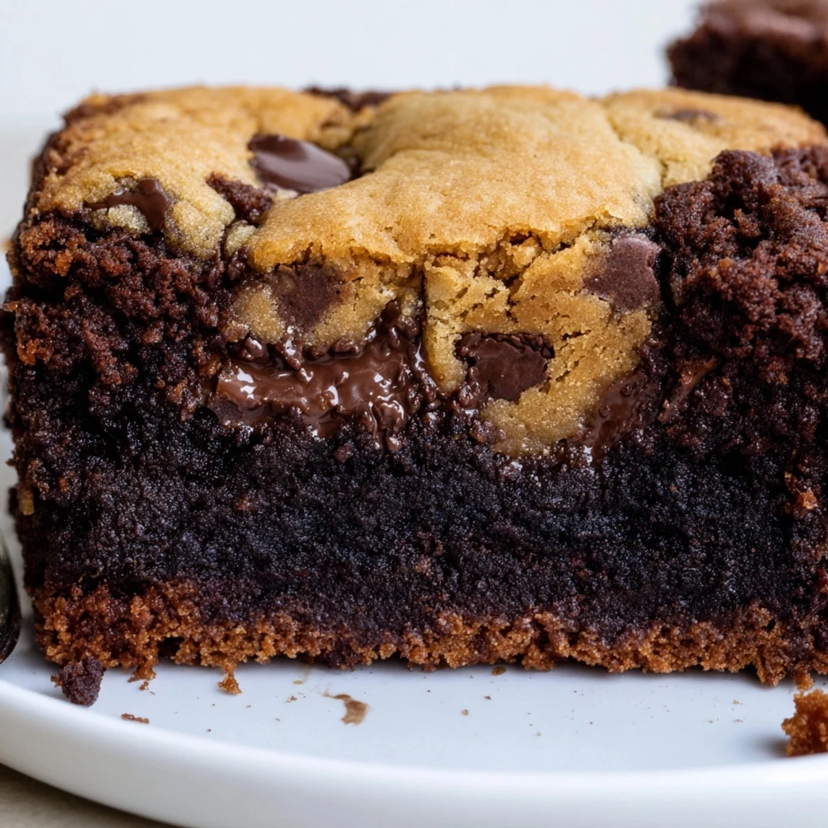 Freshly baked Fudgy Chewy Brookies Recipe cooling in pan, fudgy brownie swirls visible