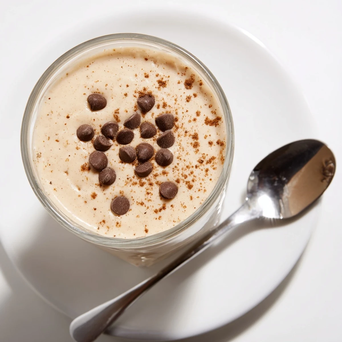 Creamy oatmeal cookie dough protein smoothie poured into two mason jars with cinnamon garnish