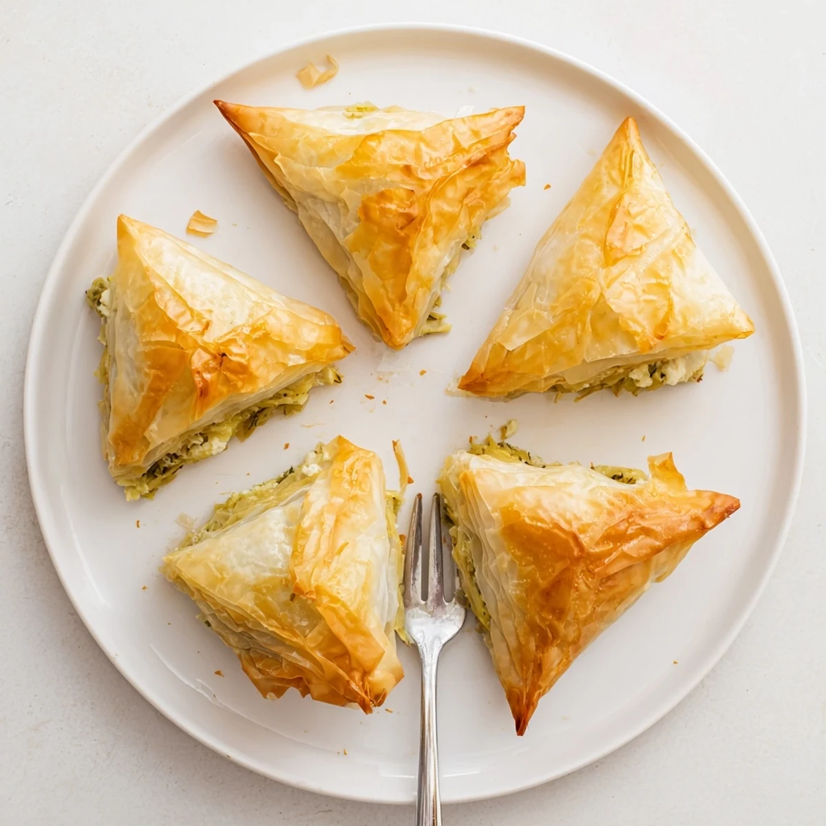 Artichoke and Graviera filo puffs arranged on parchment, steaming and beautifully browned