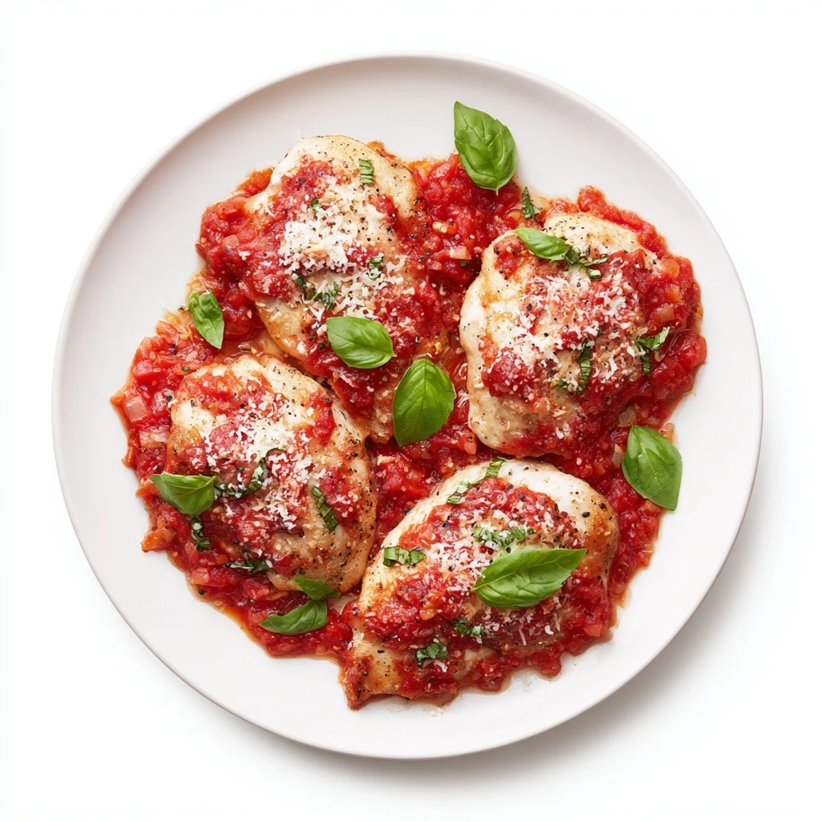 Tender chicken pomodoro delight simmered in a rich, garlic-infused tomato basil sauce.