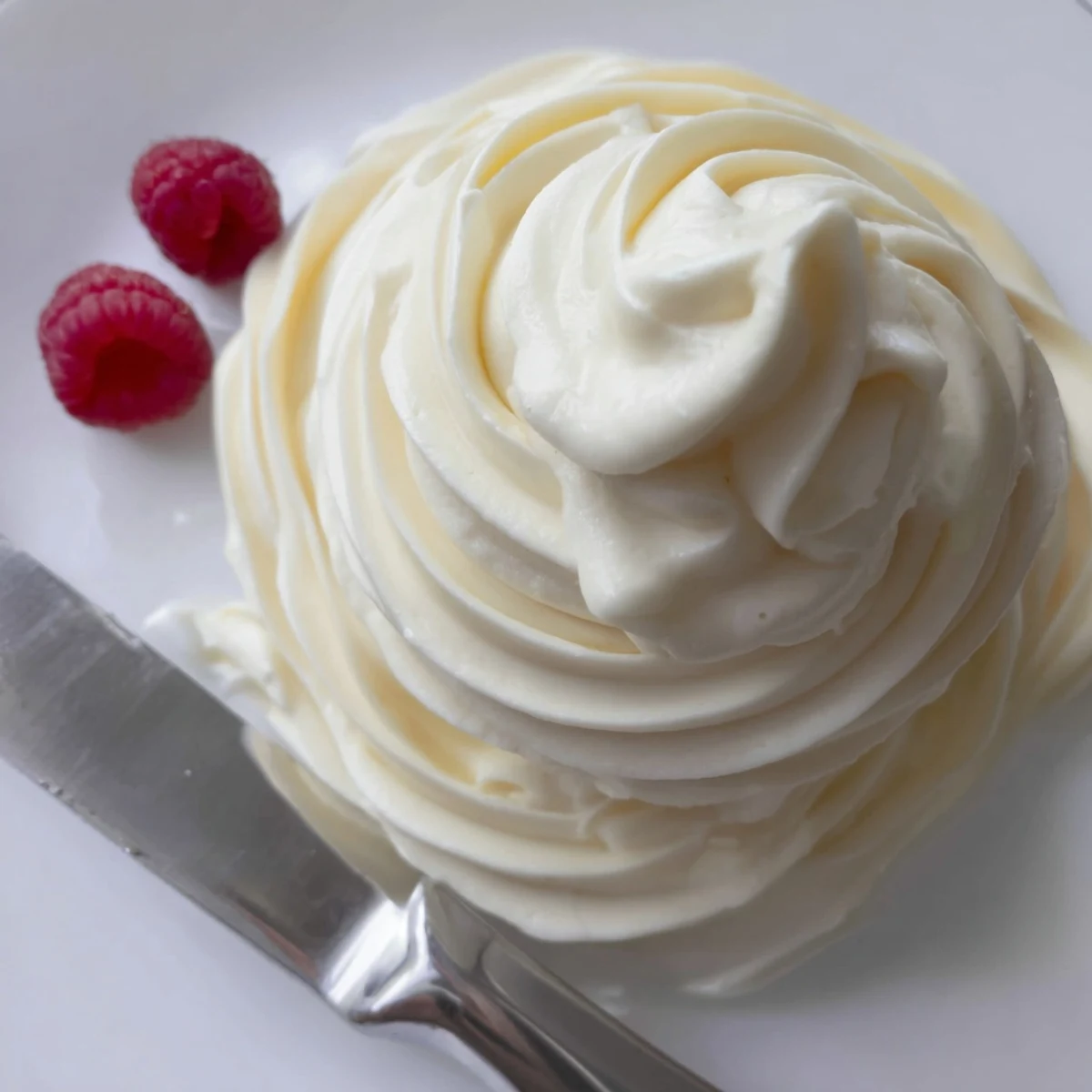 Creamy Italian Meringue Buttercream swirled atop a golden layer cake