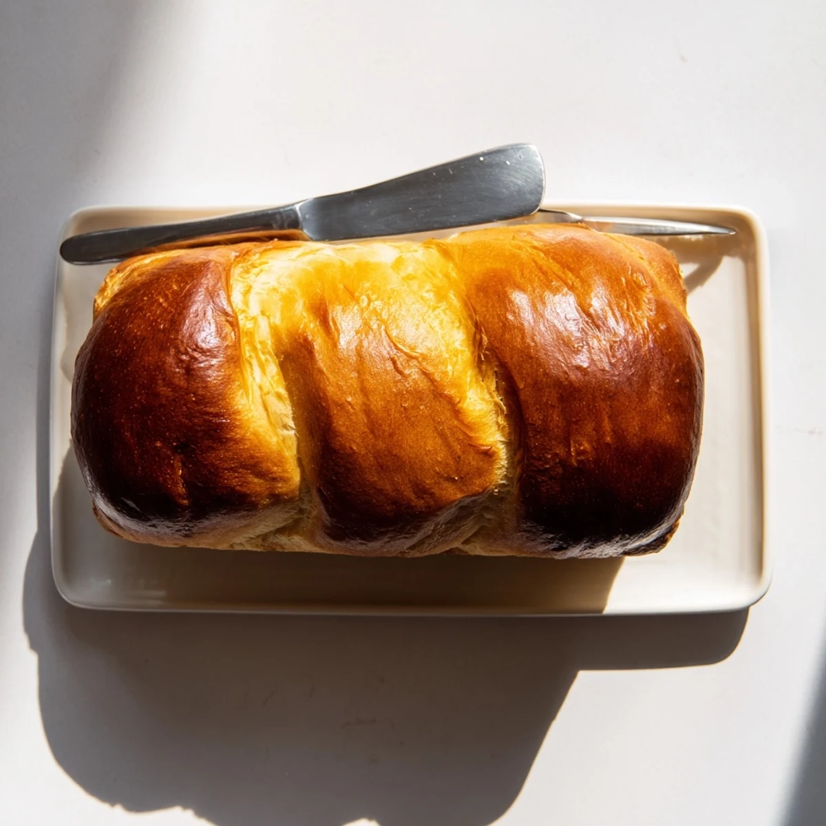 Freshly baked milk brioche bread cooling on wire rack with golden brown crust