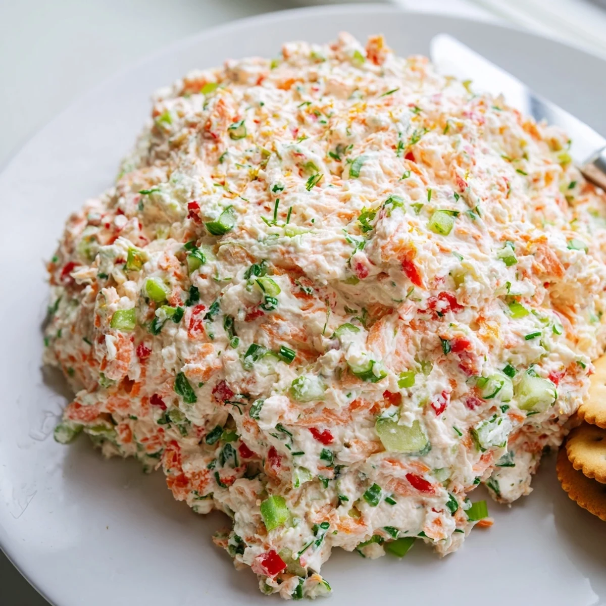 Vibrant garden vegetable spread in a rustic bowl surrounded by colorful crackers and crisp vegetables