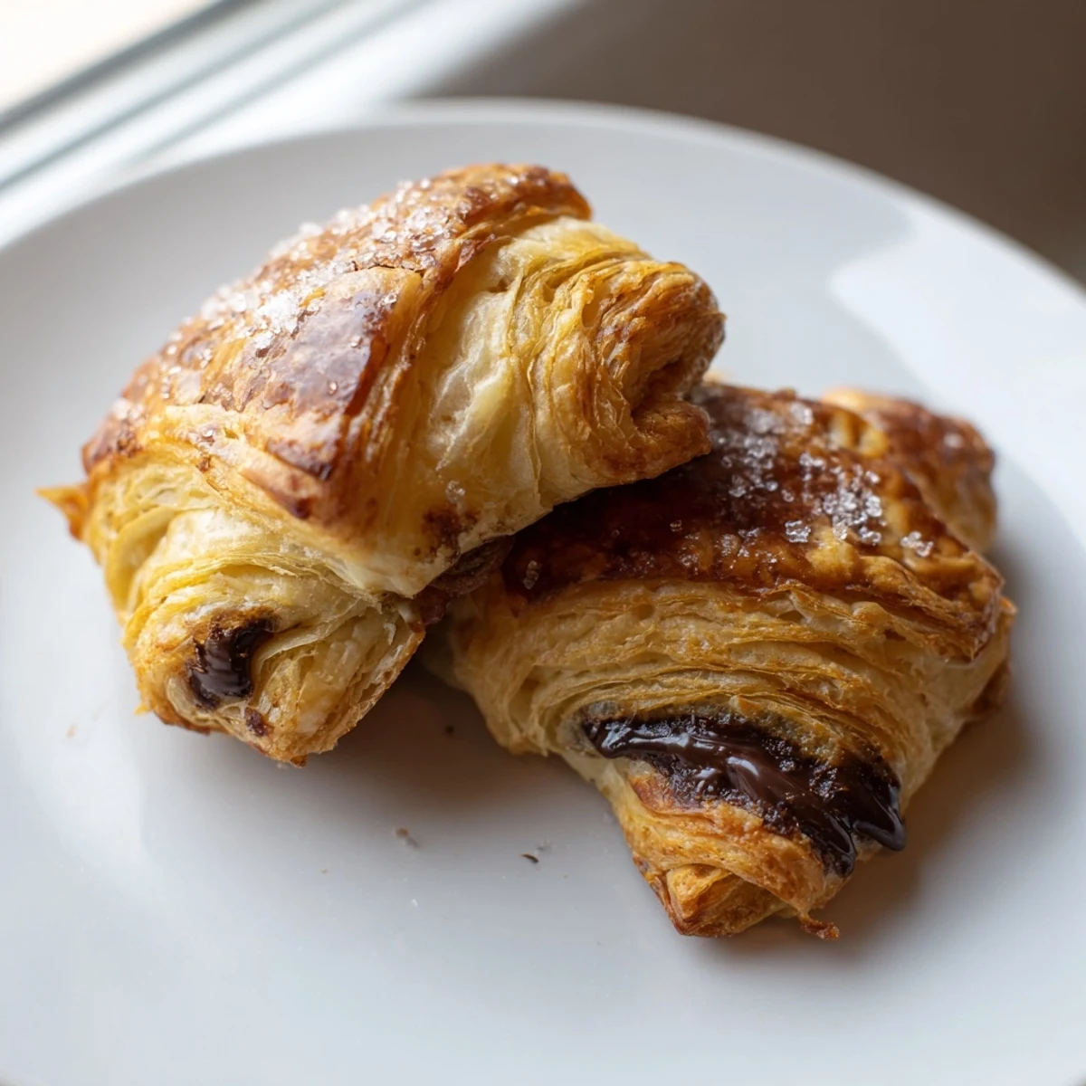 Golden chocolate croissant cookies fresh from the oven with melty centers