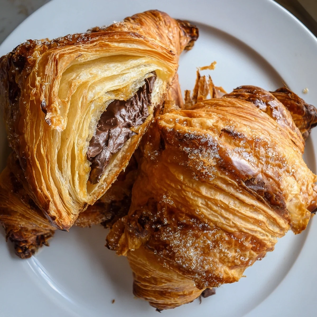 Buttery chocolate croissant cookies with oozing semi-sweet filling served alongside coffee