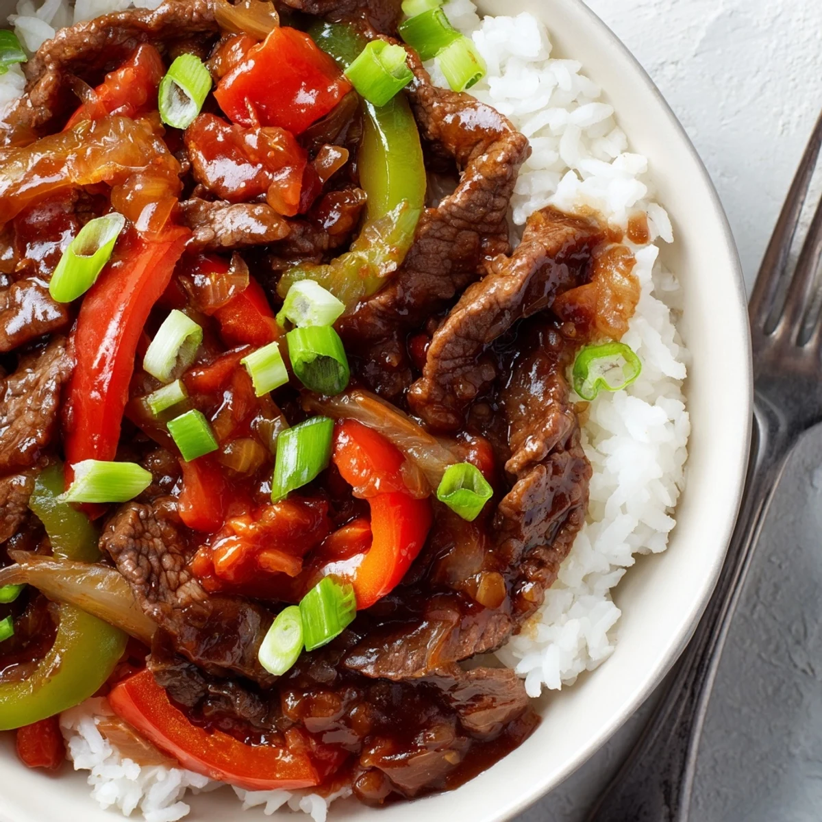 Hearty Slow Cooker Pepper Steak featuring tender beef vibrant peppers and rich glossy sauce