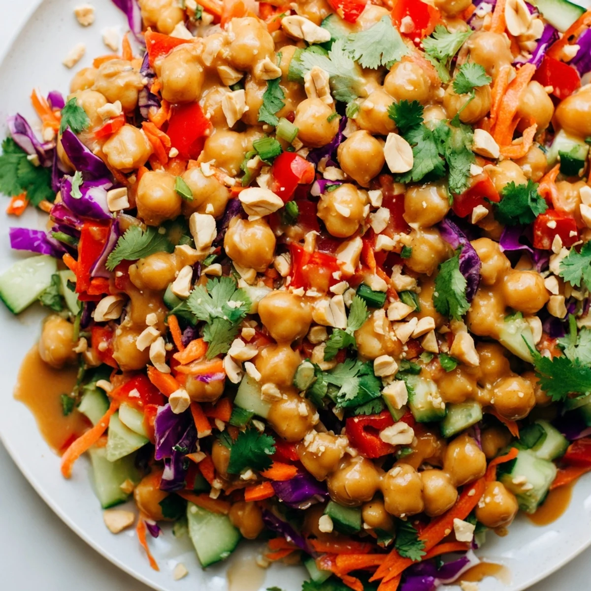 Vibrant Crunchy Thai Chickpea Salad served in a bowl with fresh cilantro