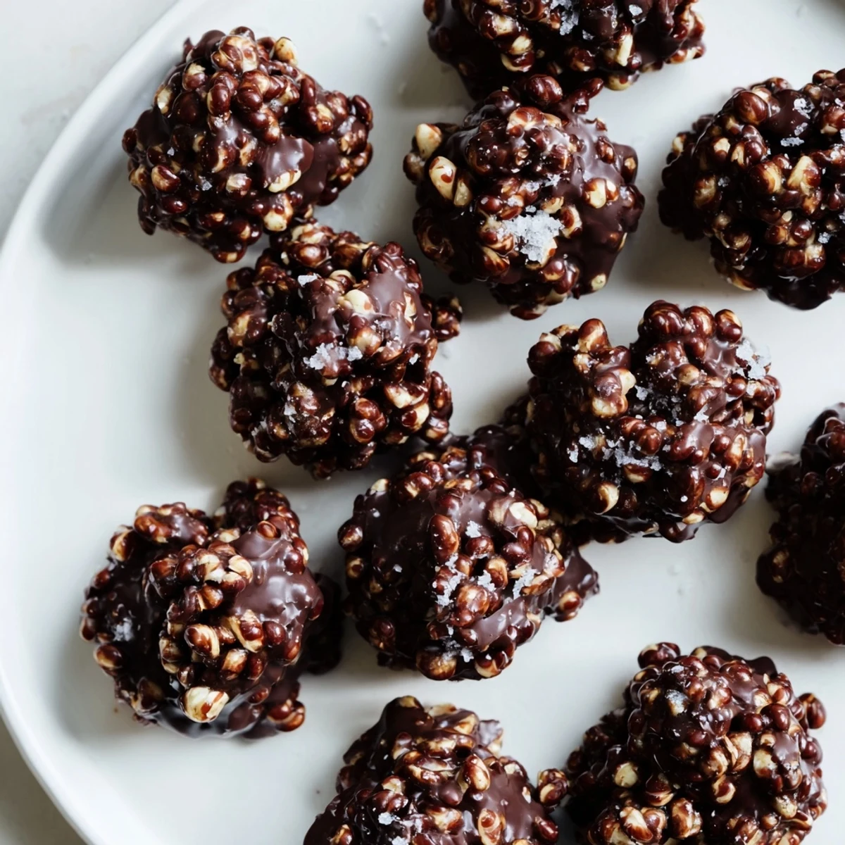 Golden puffed quinoa peeks through rich chocolate coating on these no-bake crunch bites