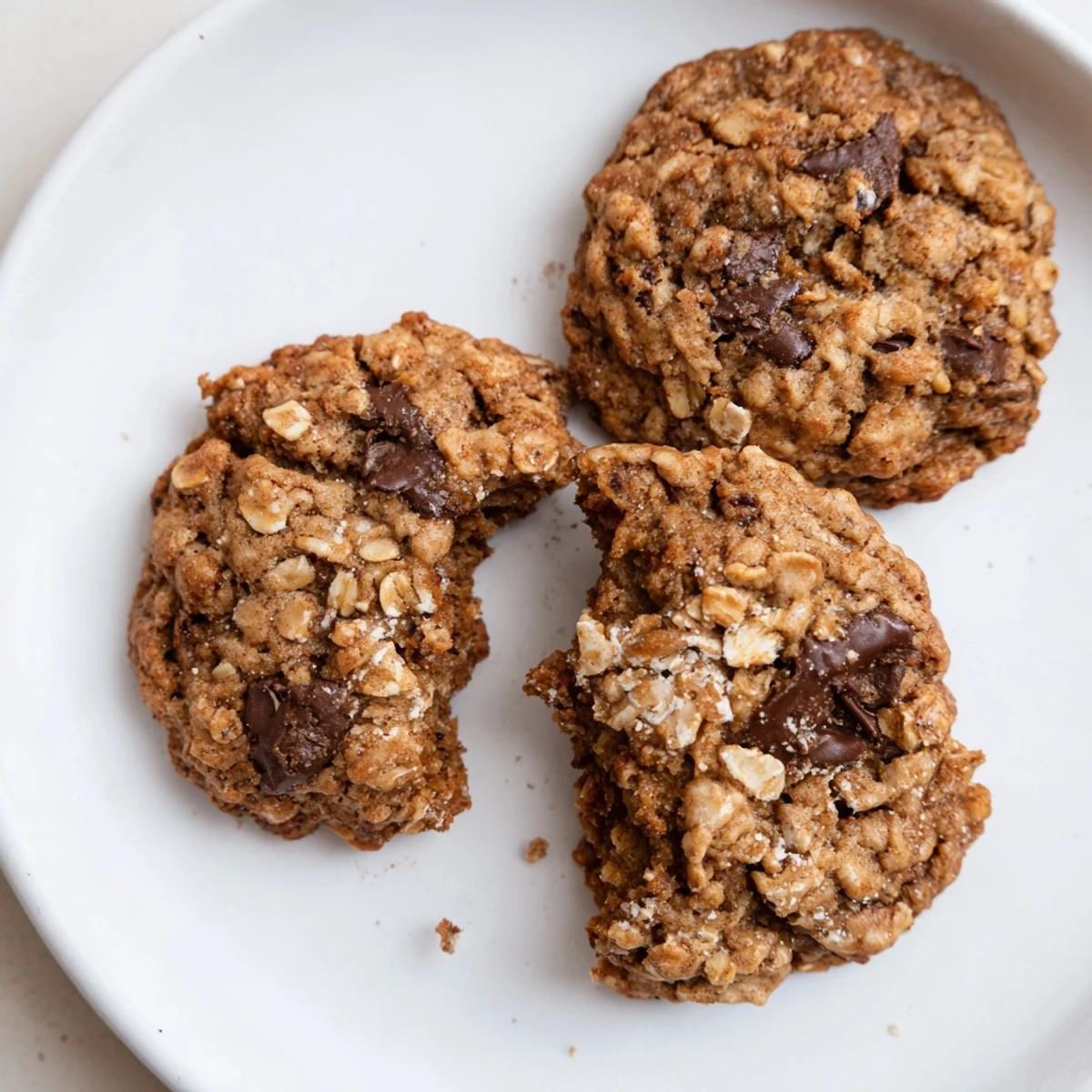 Rounded Chewy Banana Oatmeal Cookies with visible oats served beside a glass of milk