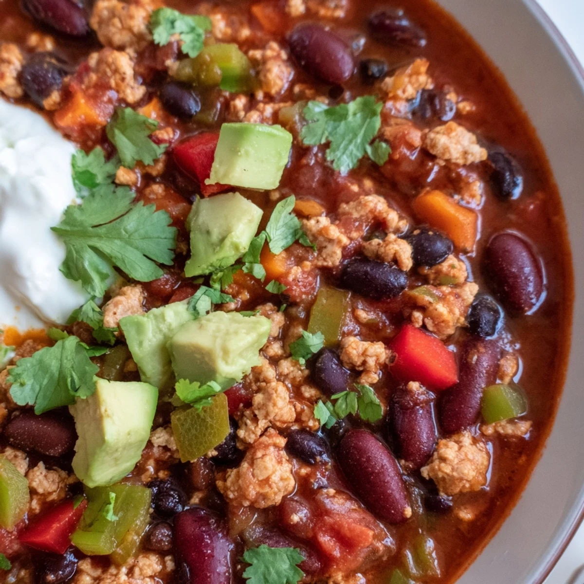 Thick diabetic chili recipe loaded with beans and vibrant bell peppers