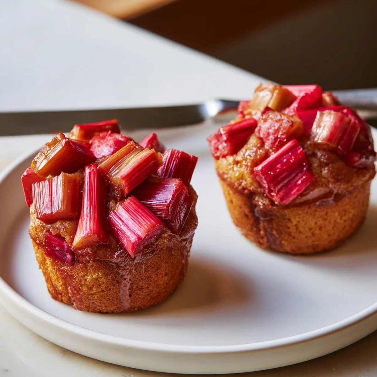 Upside Down Rhubarb Muffins