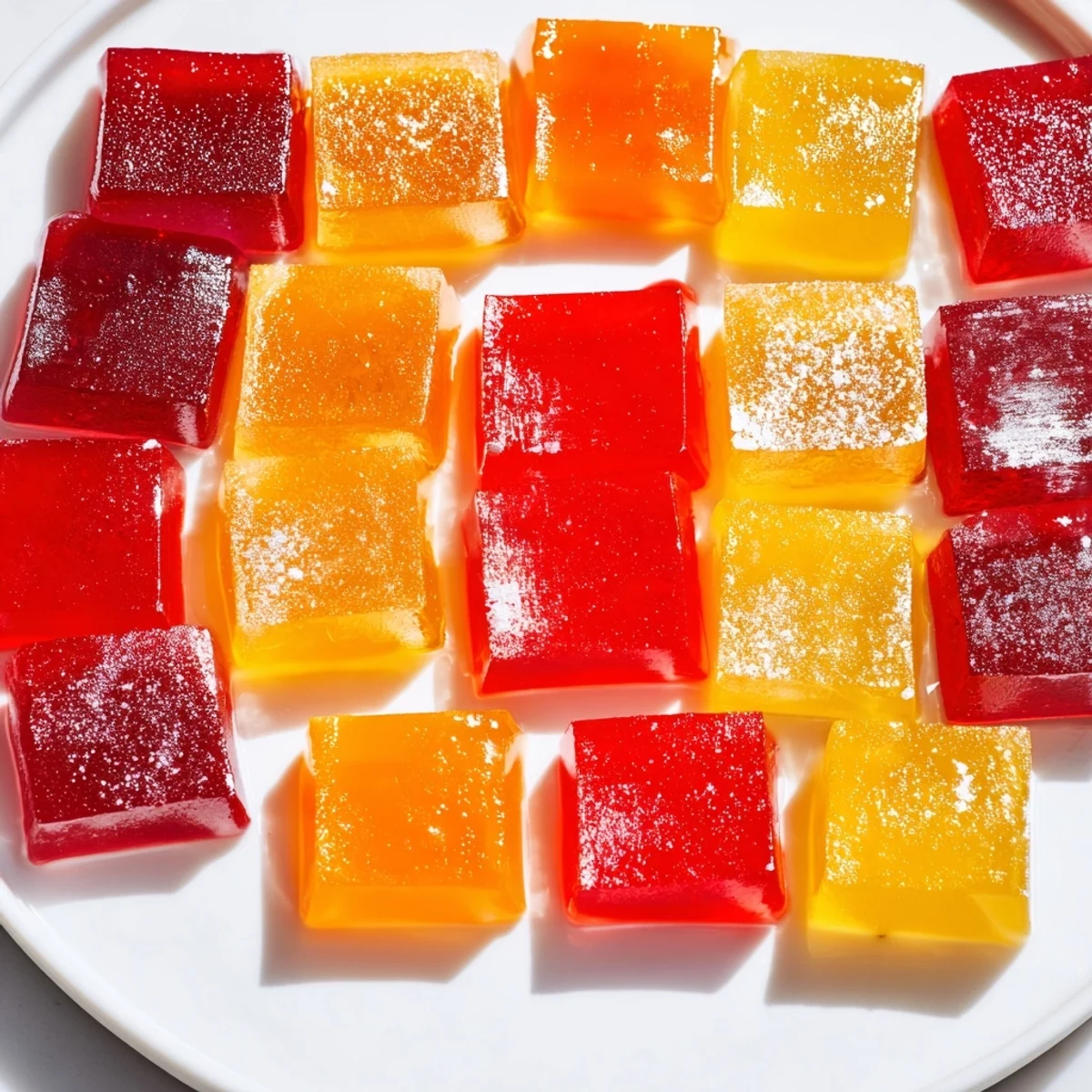 Colorful collagen fruit jellies in silicone molds, gleaming with vibrant berry hues