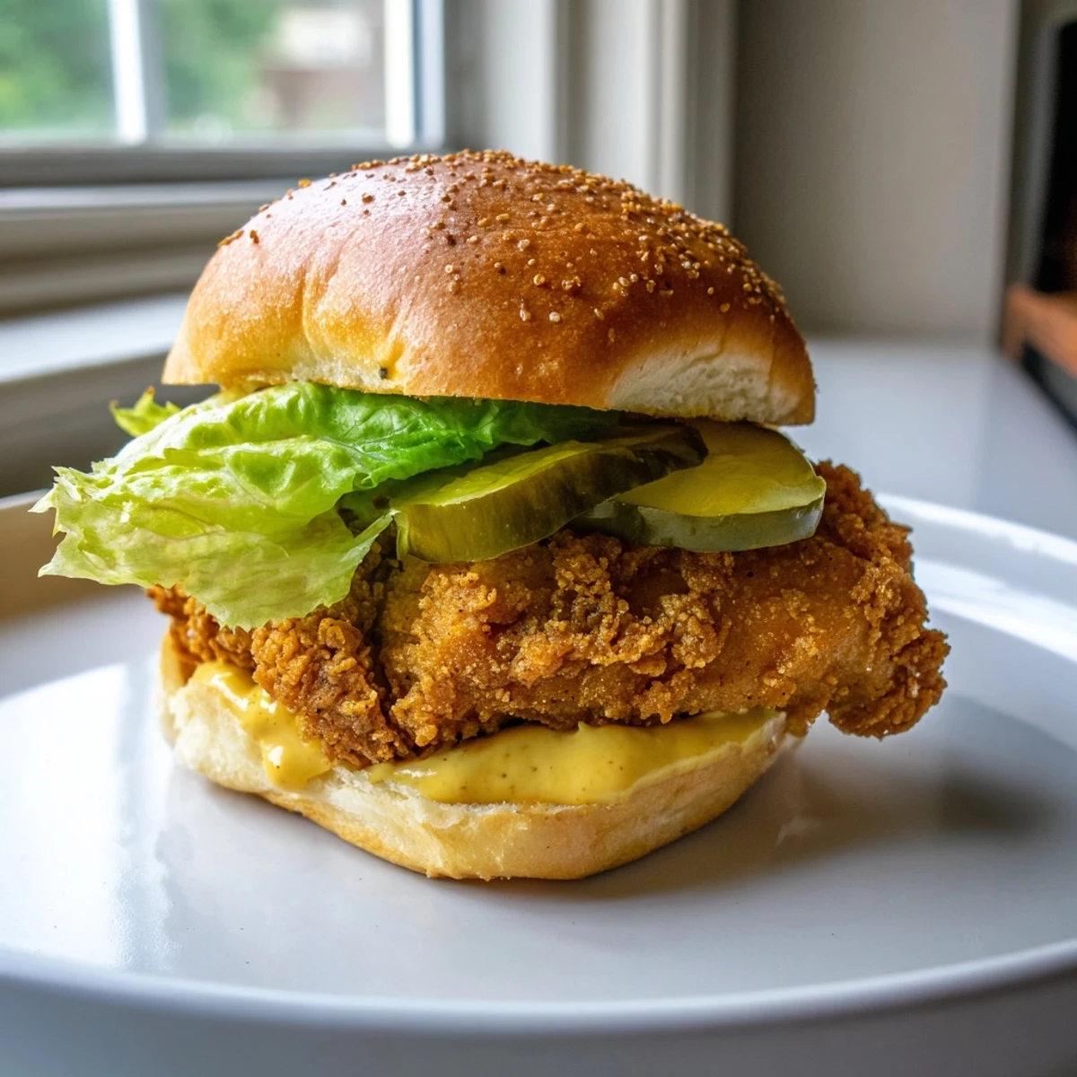 Golden crispy Pickle Brined Fried Chicken Sliders stacked on soft buns with pickles