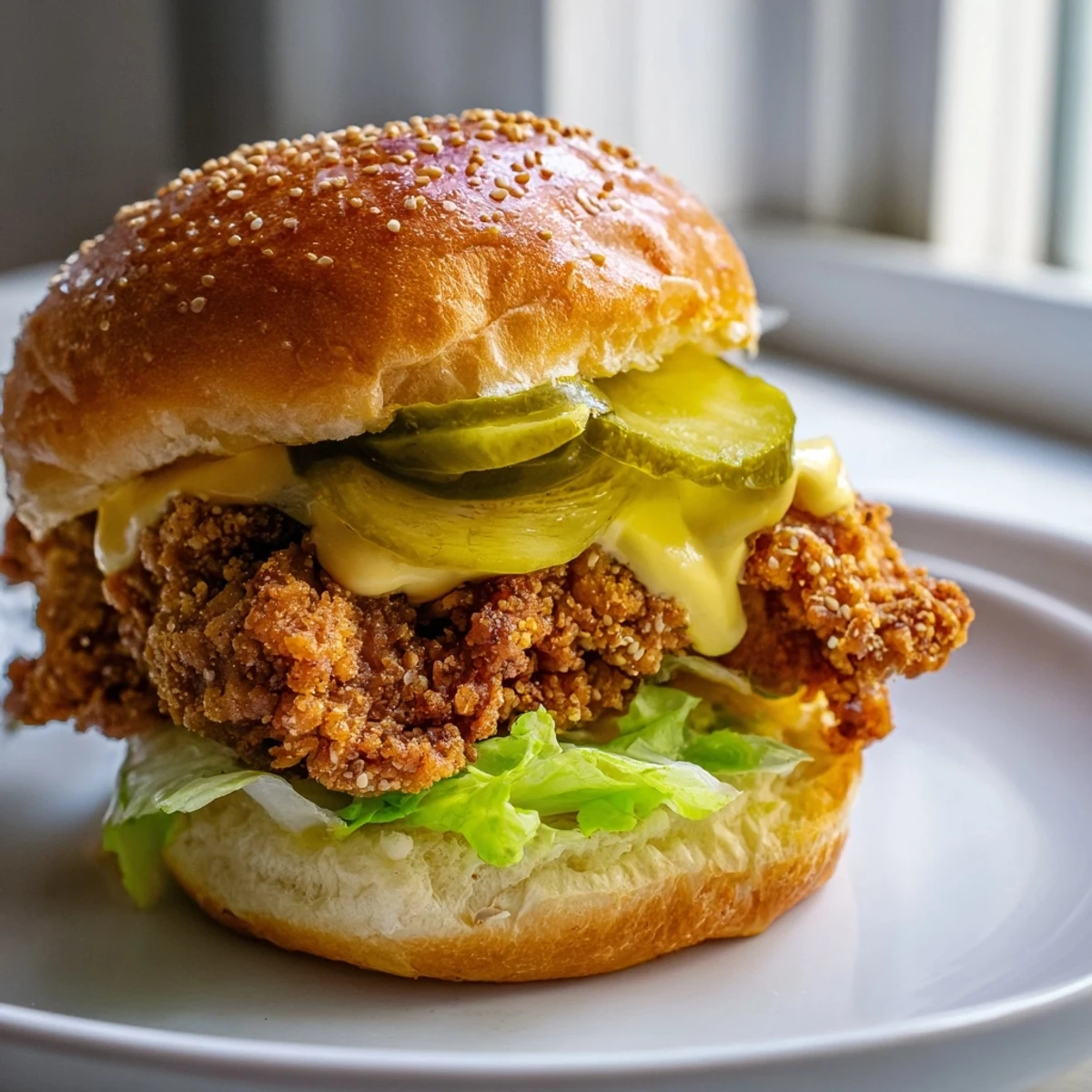 Crispy golden chicken pieces nestled in slider buns with fresh lettuce and dill pickles