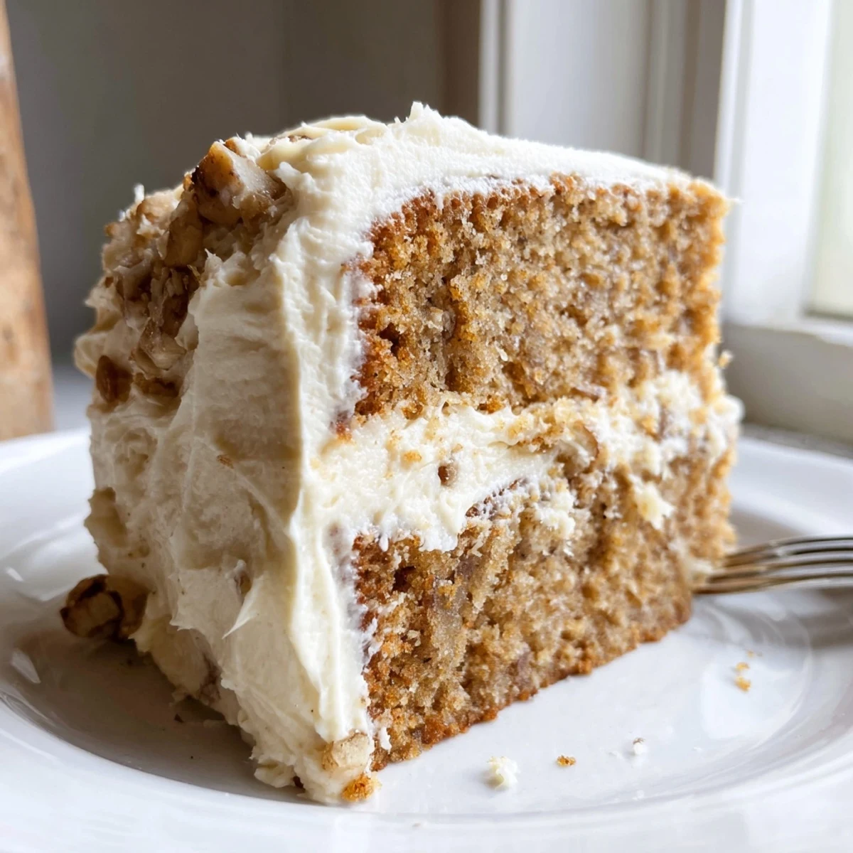 A golden brown butter banana cake crowned with generous swirls of tangy cream cheese frosting