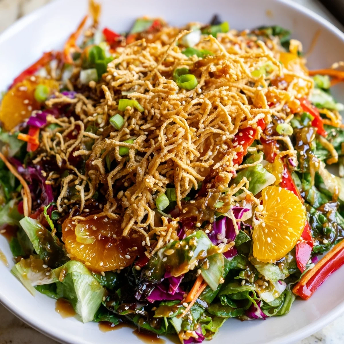 Golden toasted sesame crunch crowns a vibrant Mandarin Sesame Crunch Salad