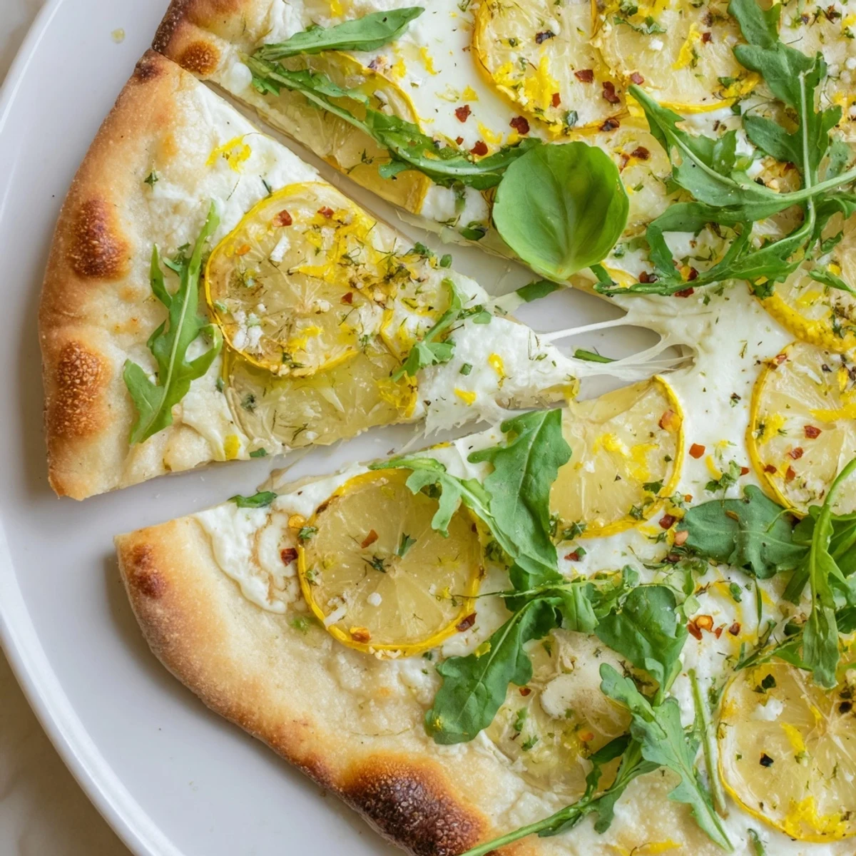 Tangy lemon rounds and melted mozzarella on a crispy flatbread fresh from the oven
