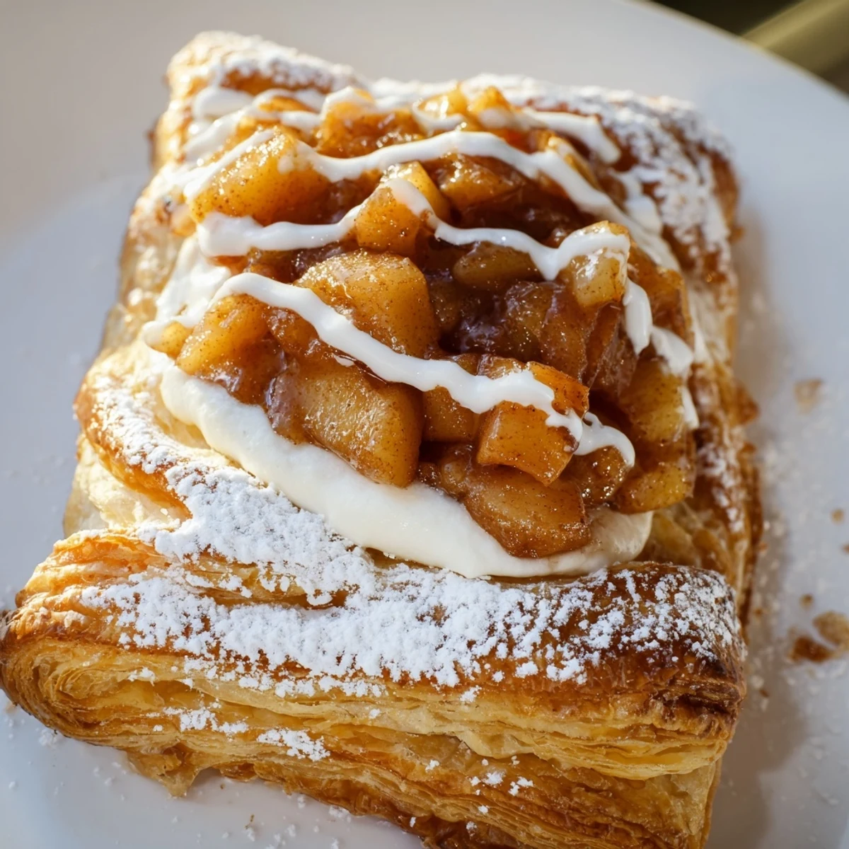 Golden apple cheese danishes with flaky puff pastry and creamy spiced apple filling