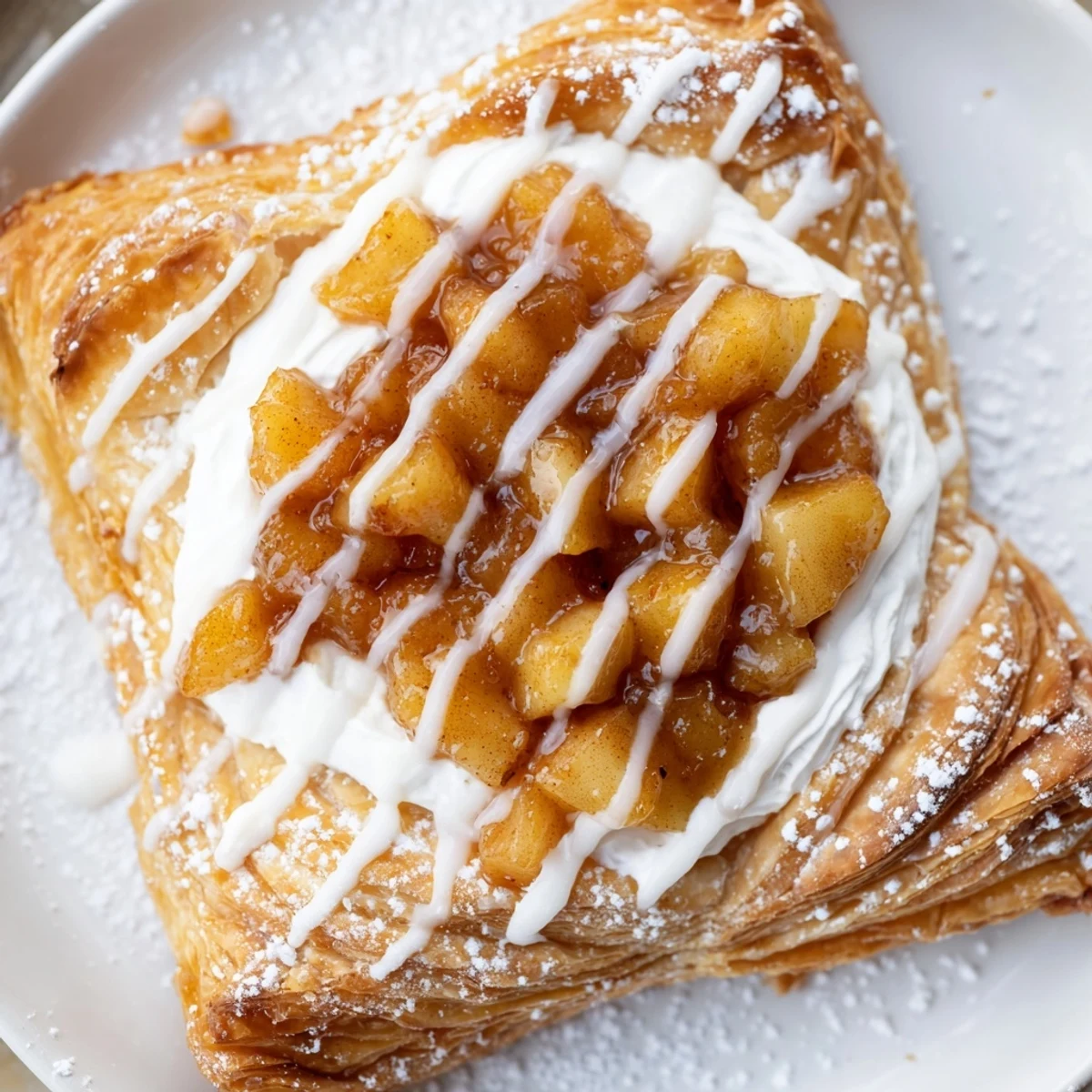Crispy apple cheese danishes topped with cinnamon apples and velvety cream cheese