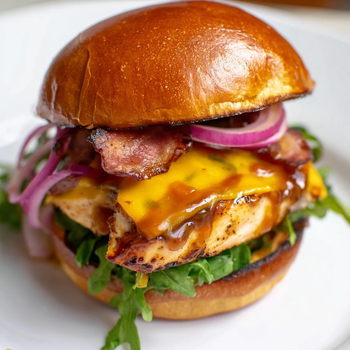 Crispy bacon topped maple chicken bacon sliders drizzled with sweet and savory maple glaze