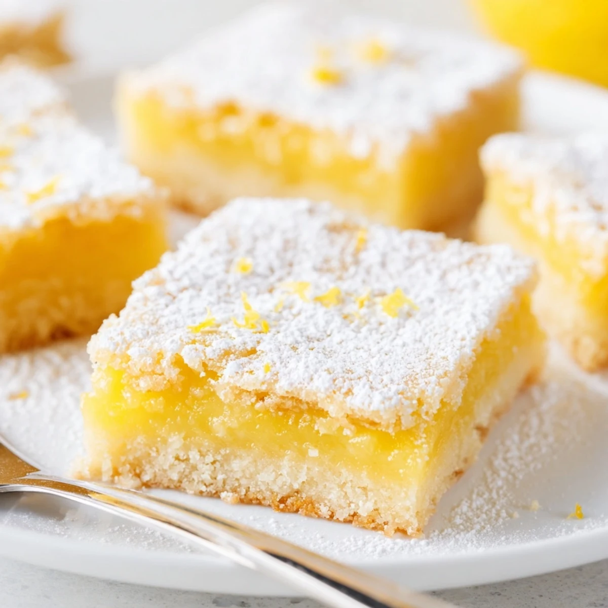 Bright yellow simple lemon bars with a buttery shortbread crust sliced into squares