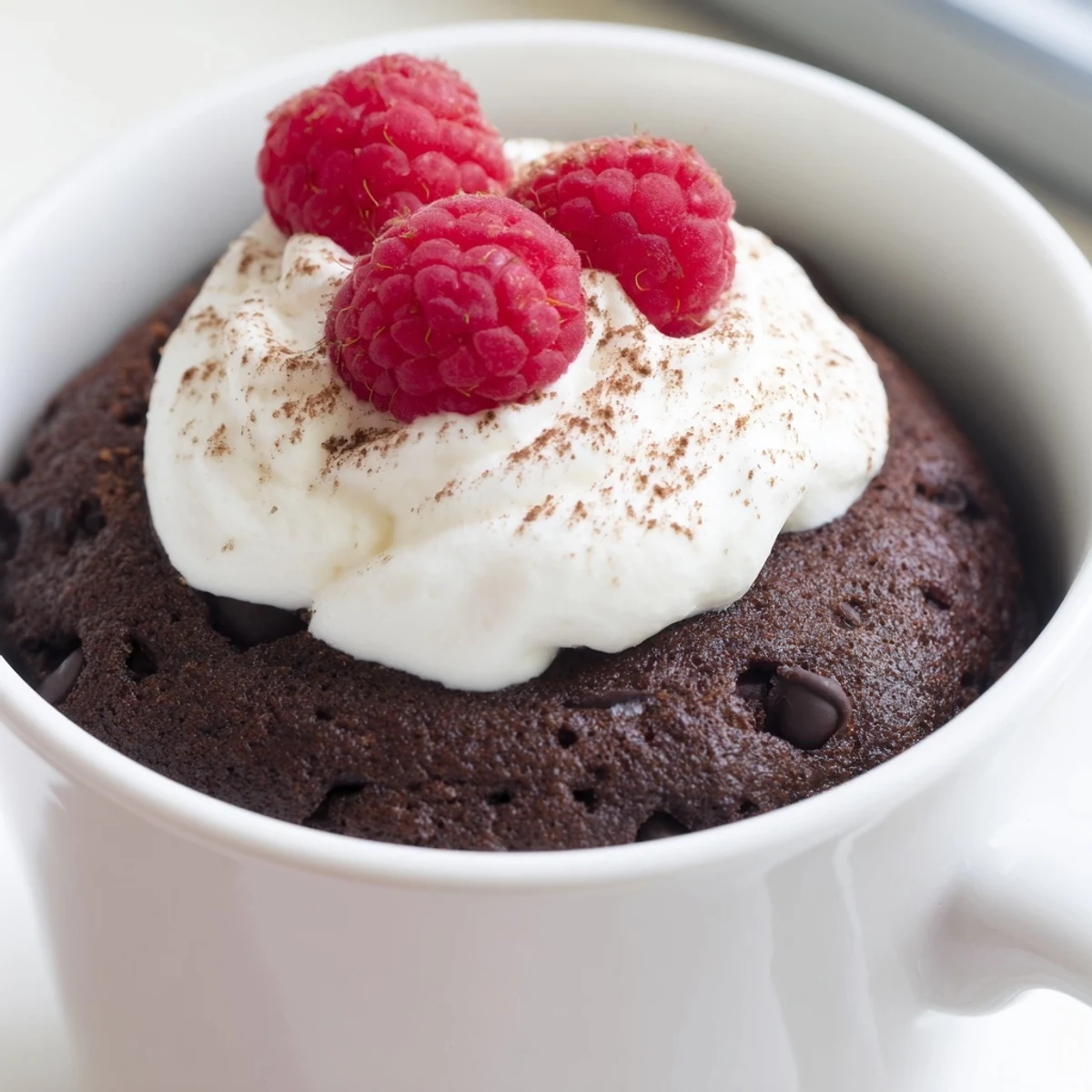 Fudgy gluten free chocolate mug cake served steaming hot straight from the microwave