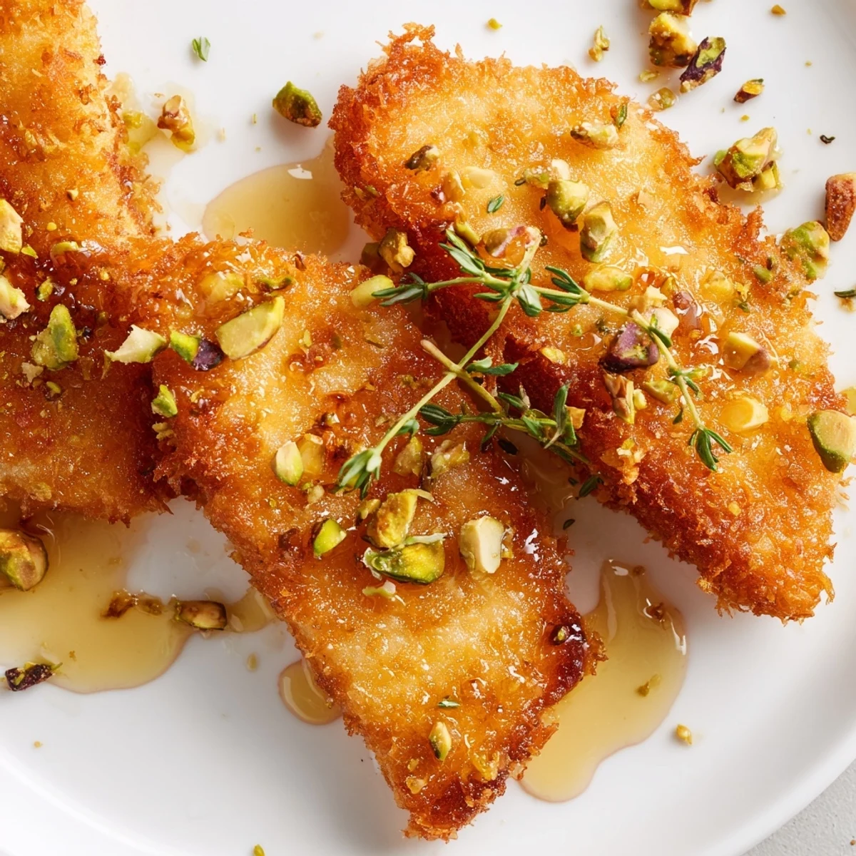 Savory Honey Halloumi served with toasted nuts and sweet honey glaze  