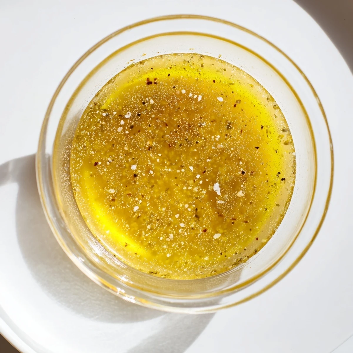 Creamy lemon vinaigrette dressing recipe whisked in a bowl with fresh herbs.
