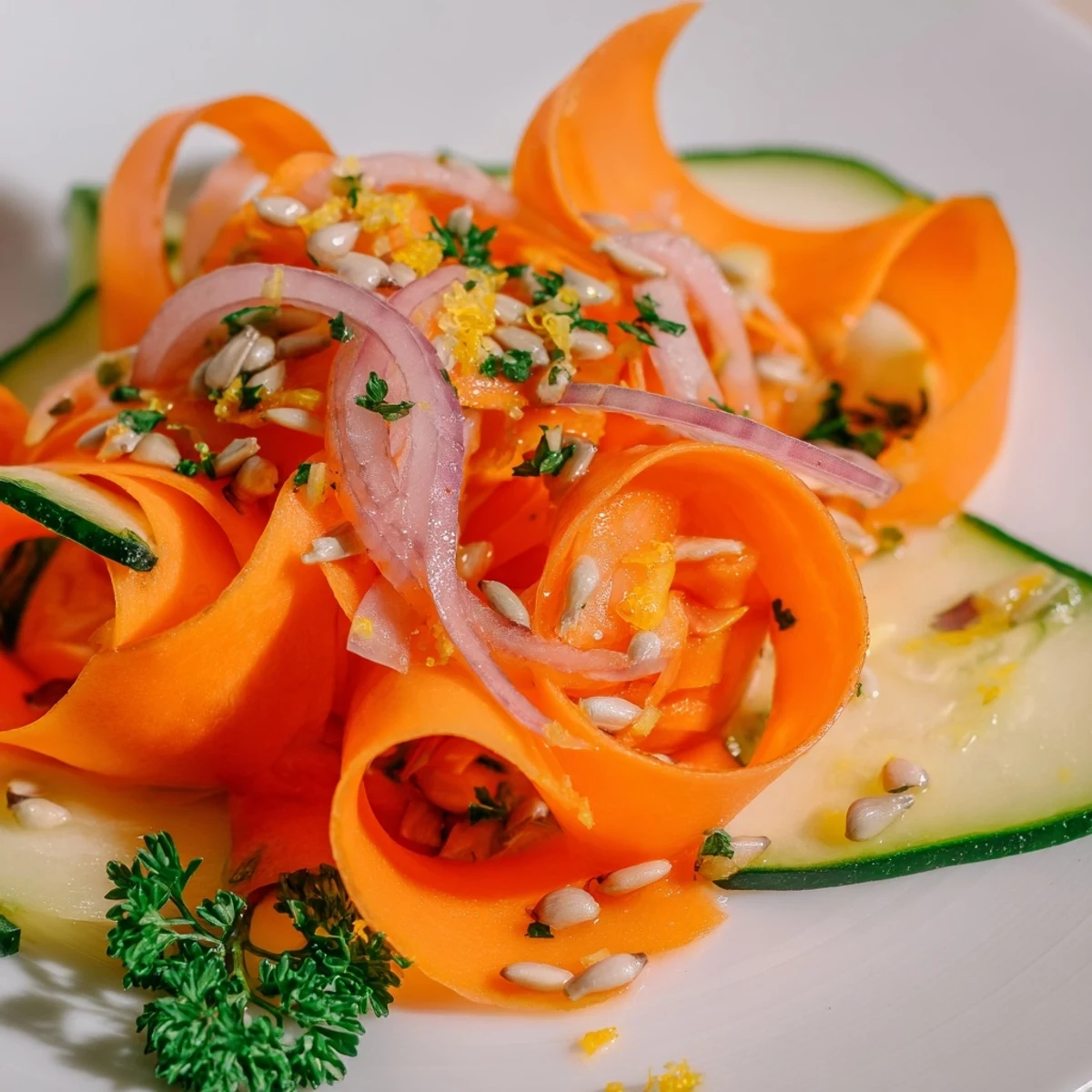 Delicate carrot ribbons tossed in zesty dressing for a light appetizer  