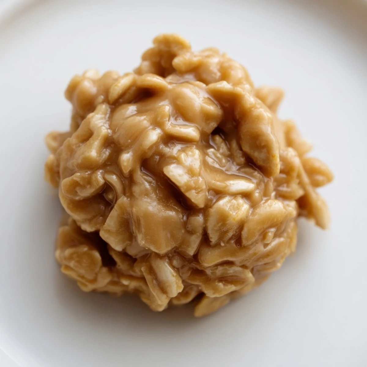 Stack of rich peanut butter no bake cookies with chewy oats and creamy texture.