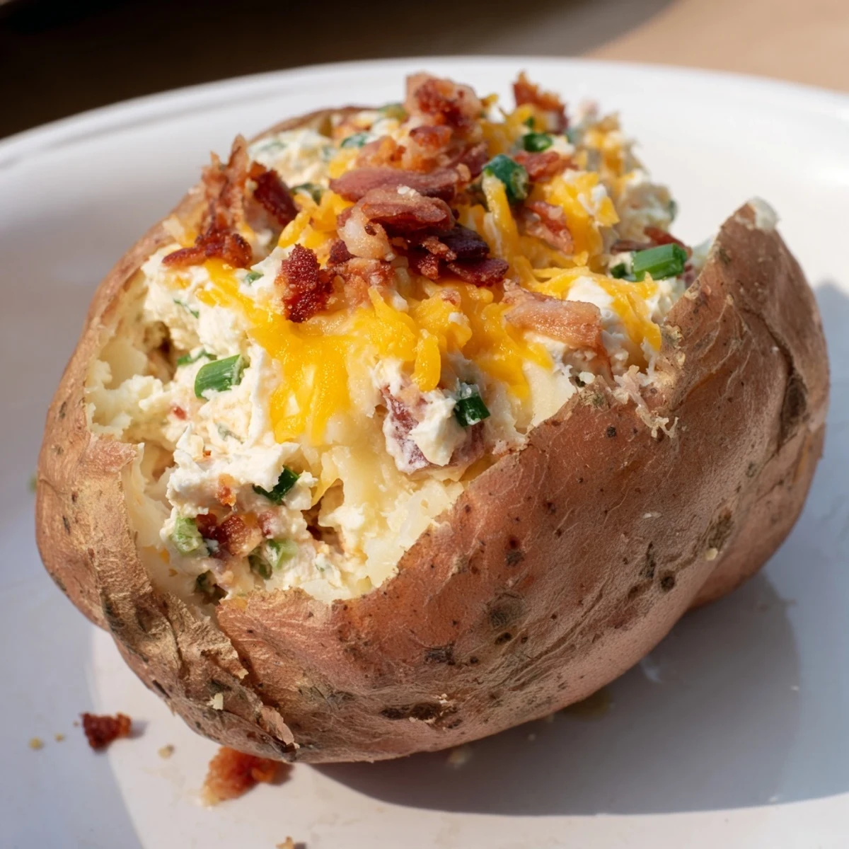 Delicious twice baked potatoes with melted cheddar and fresh jalapeno garnish on top.