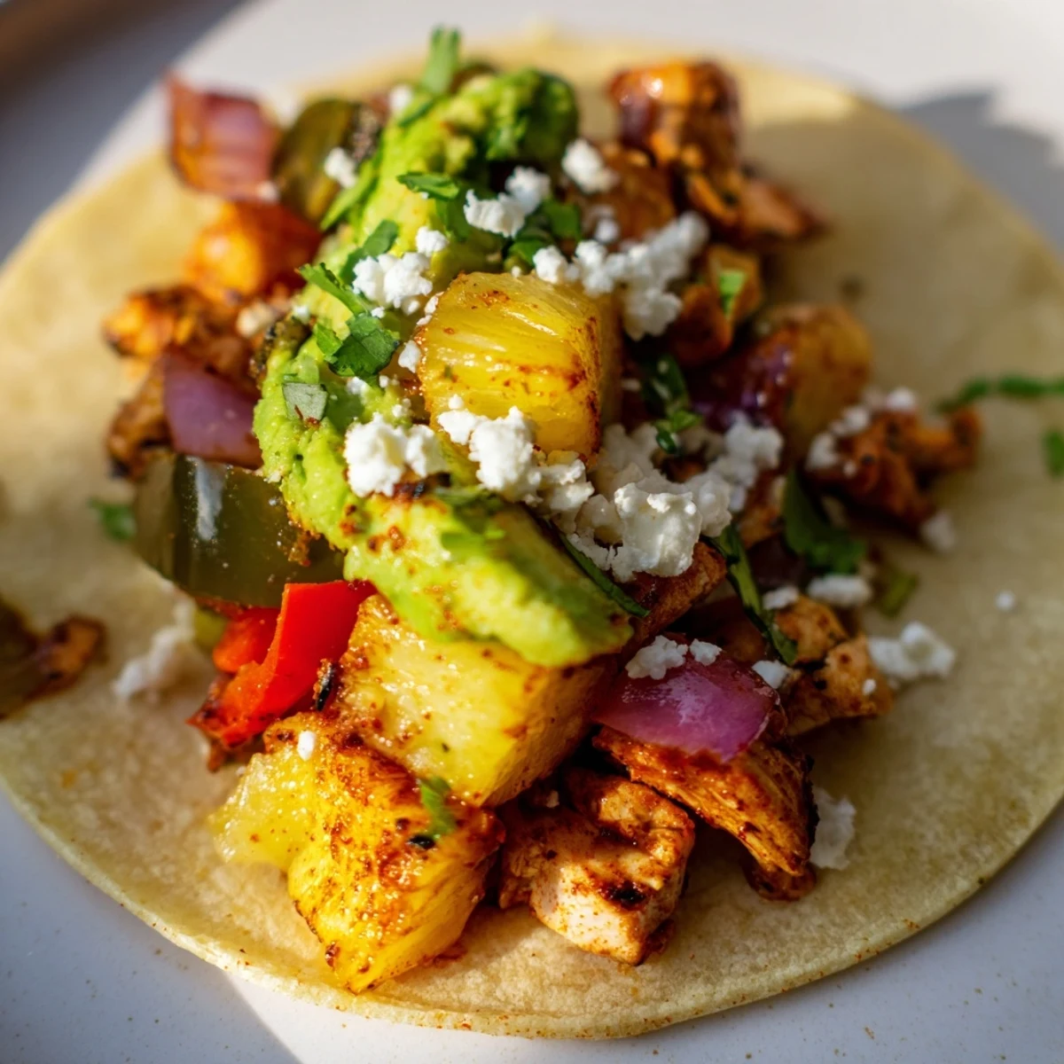 Golden chicken and pineapple tacos ready for a vibrant taco night dinner