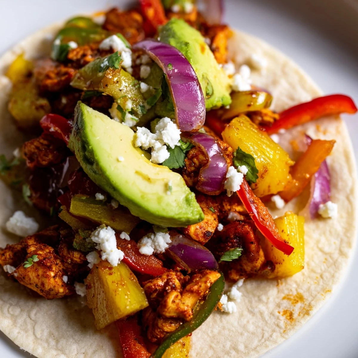 Tasty one pan chicken and pineapple tacos served on warm corn tortillas