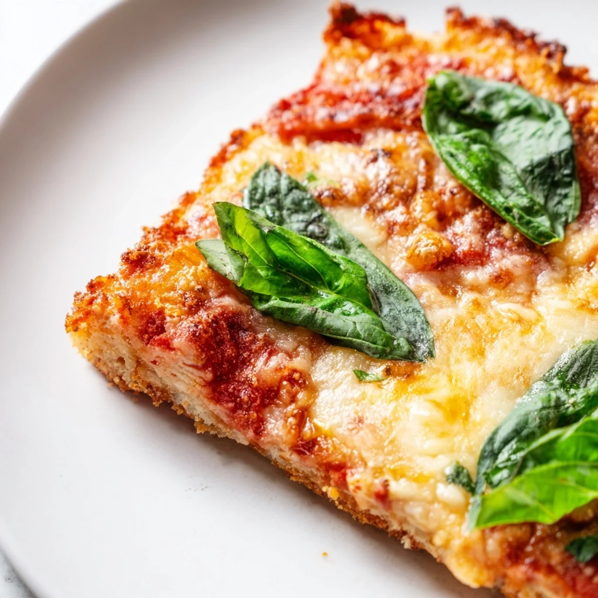 Sliced homemade pizza showcasing crispy crust and savory tomato sauce layer.  