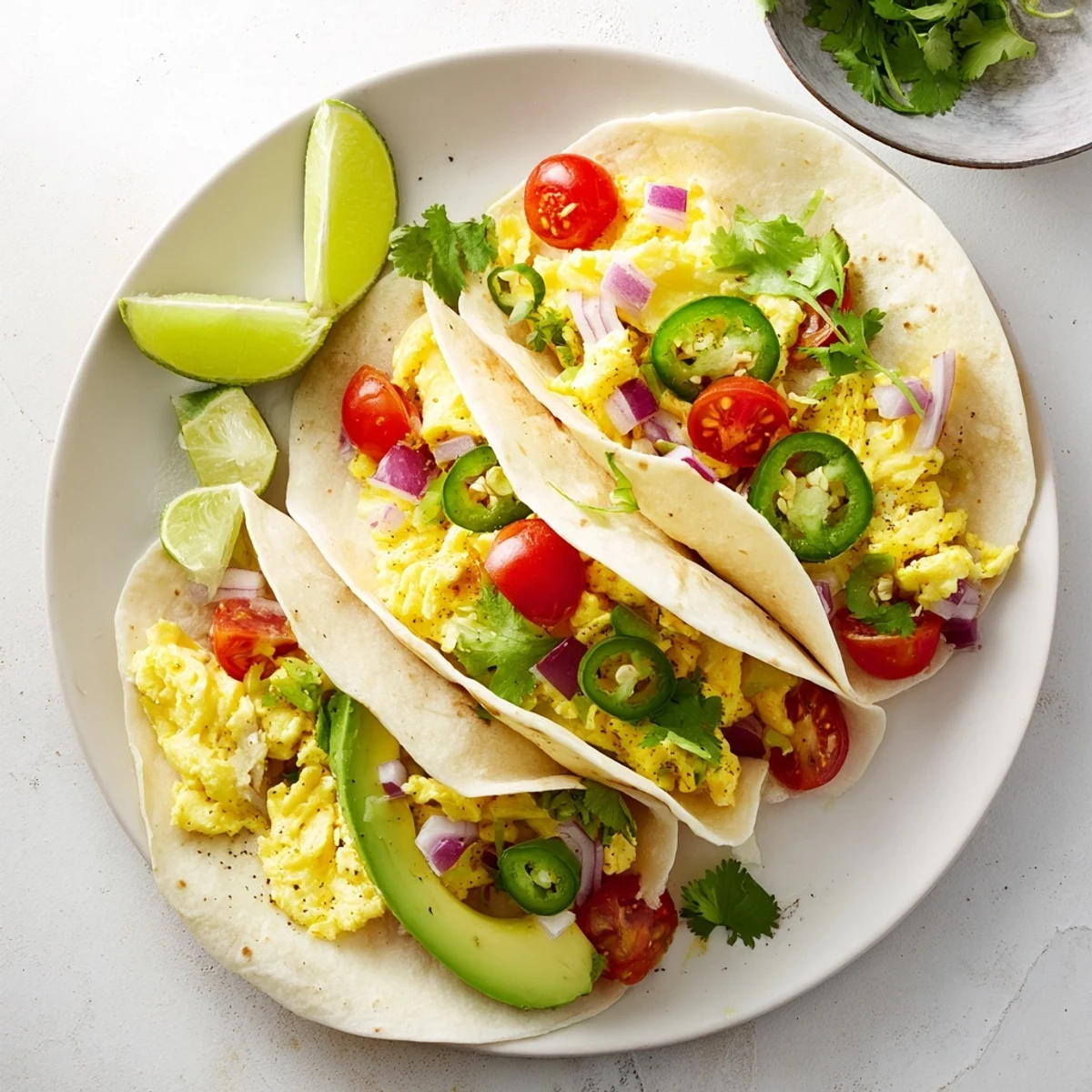 Golden folded Breakfast Tacos Recipe served with lime wedges and salsa for a hearty morning meal