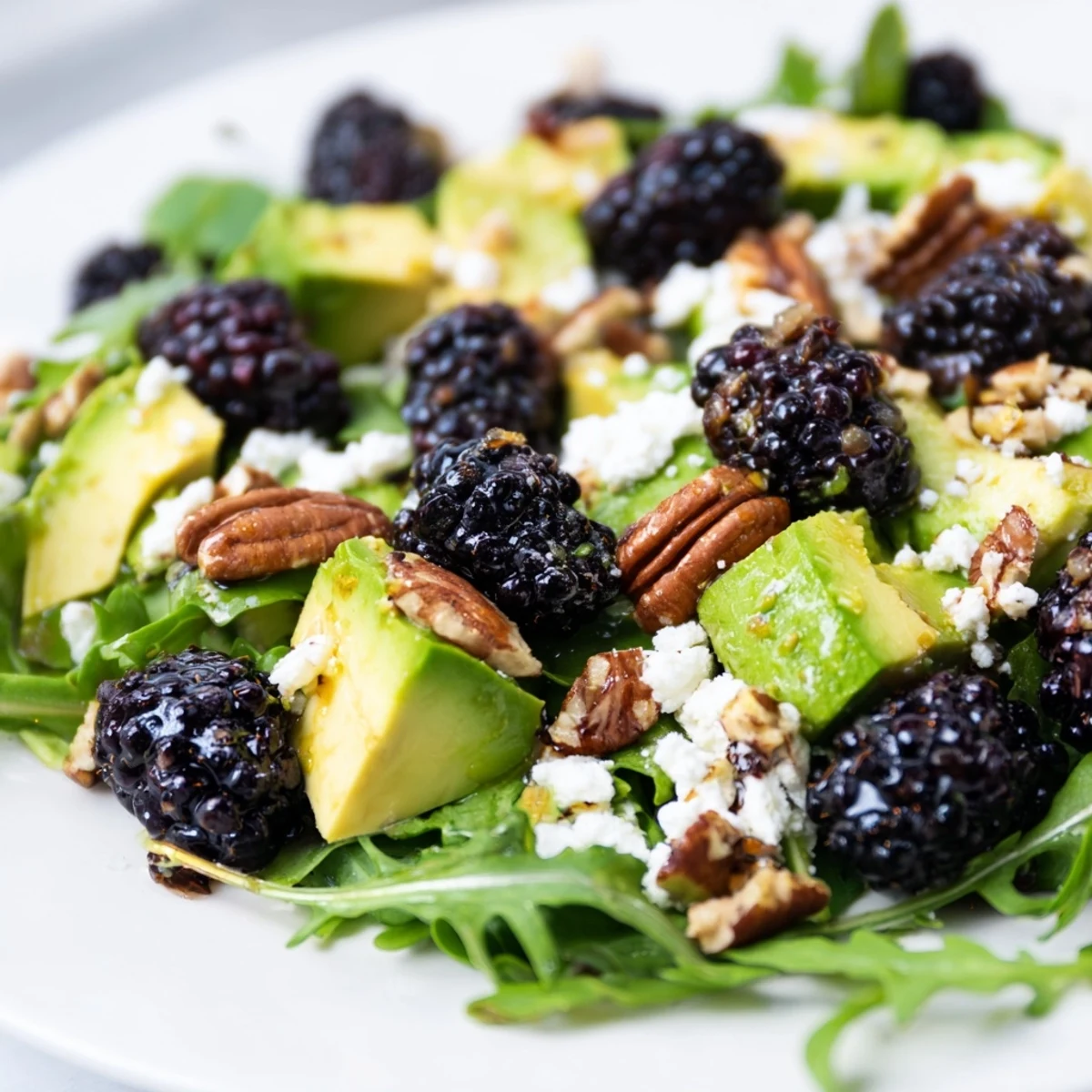 Fresh blackberry avocado salad with creamy avocado and sweet berries drizzled with honey-lime dressing  