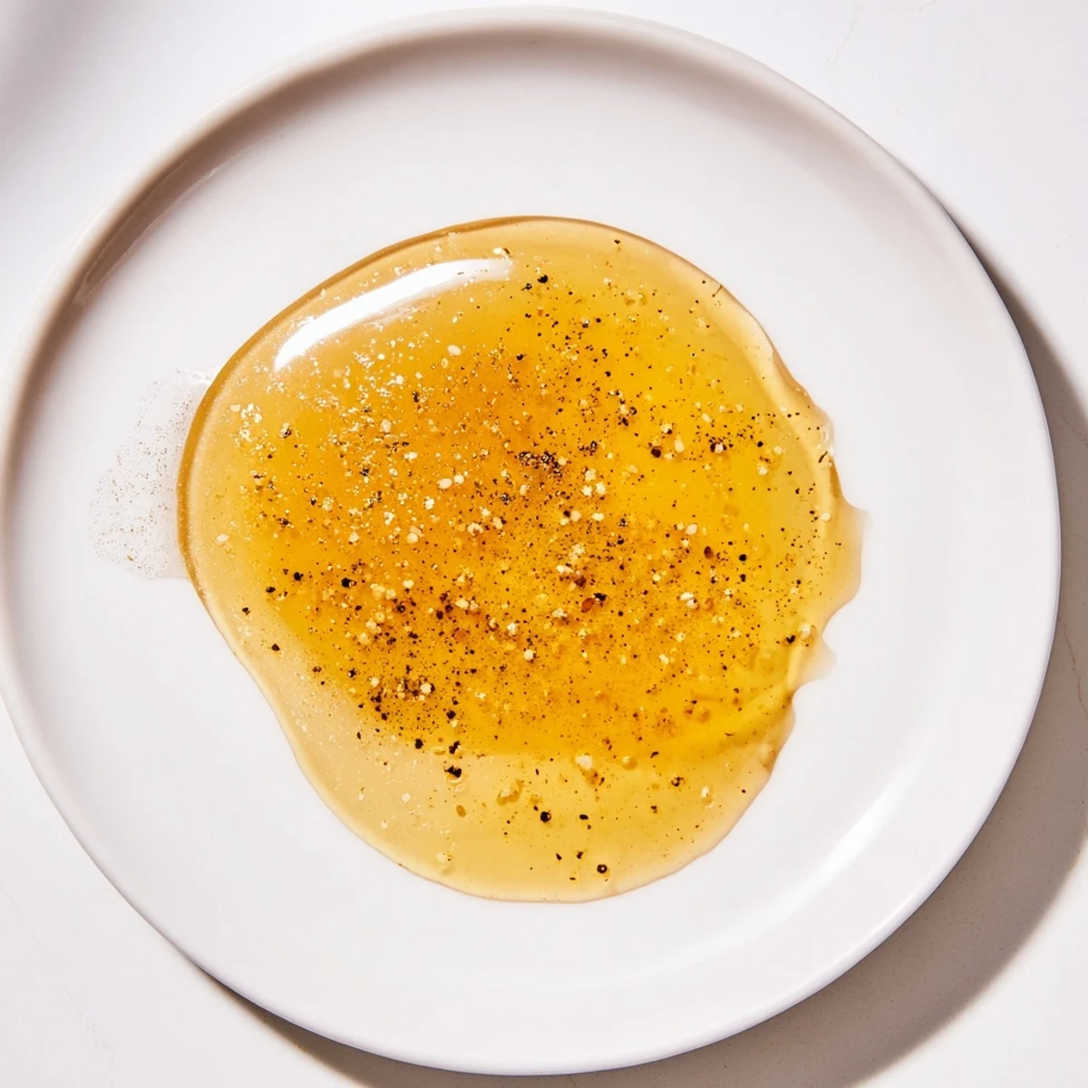 Creamy honey vinaigrette dressing whisked in a glass jar with olive oil.  