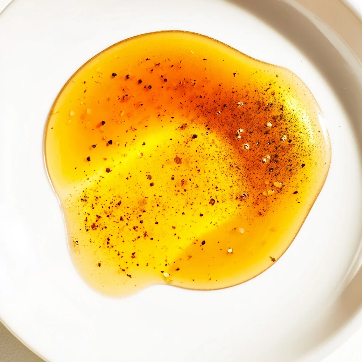 Golden honey vinaigrette drizzled over fresh mixed greens in a bowl.  