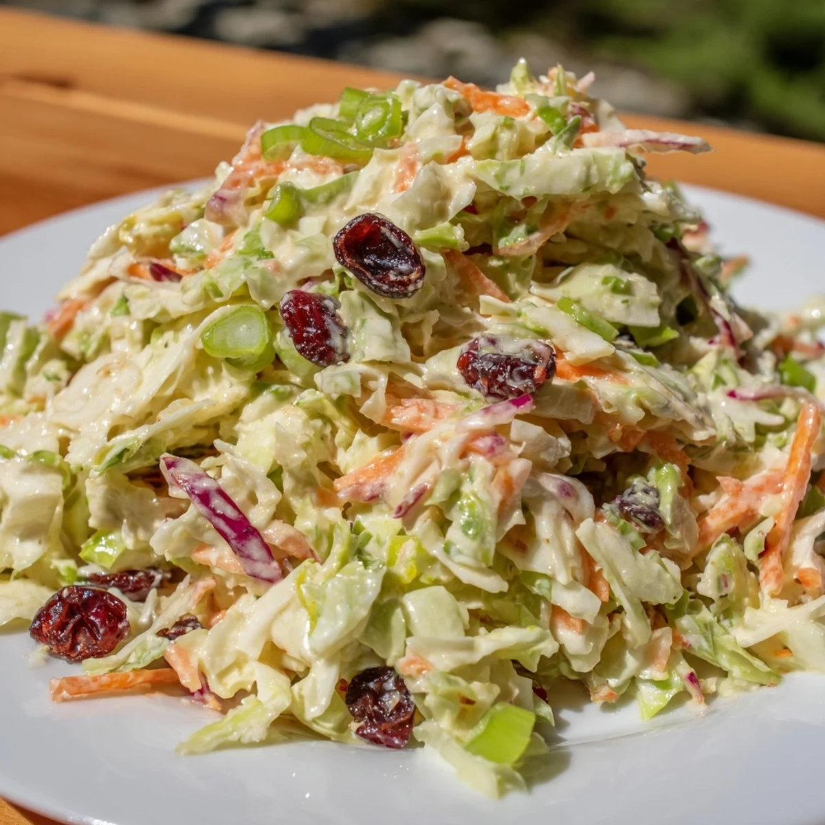 Colorful bowl of Cranberry Apple Coleslaw featuring crunchy apples, cabbage, and dried cranberries.  