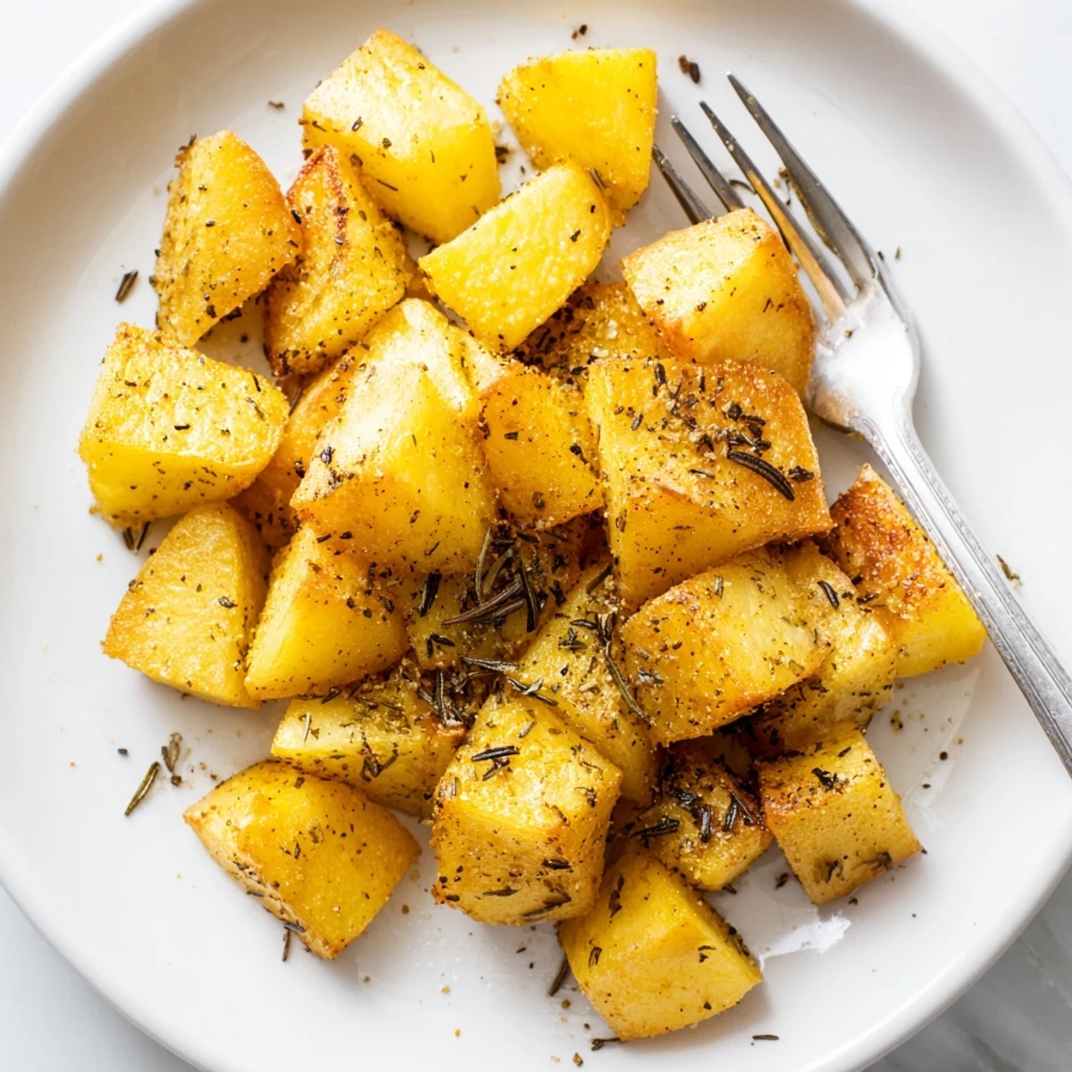 Crispy roasted potatoes served hot with a sprinkle of salt and pepper  